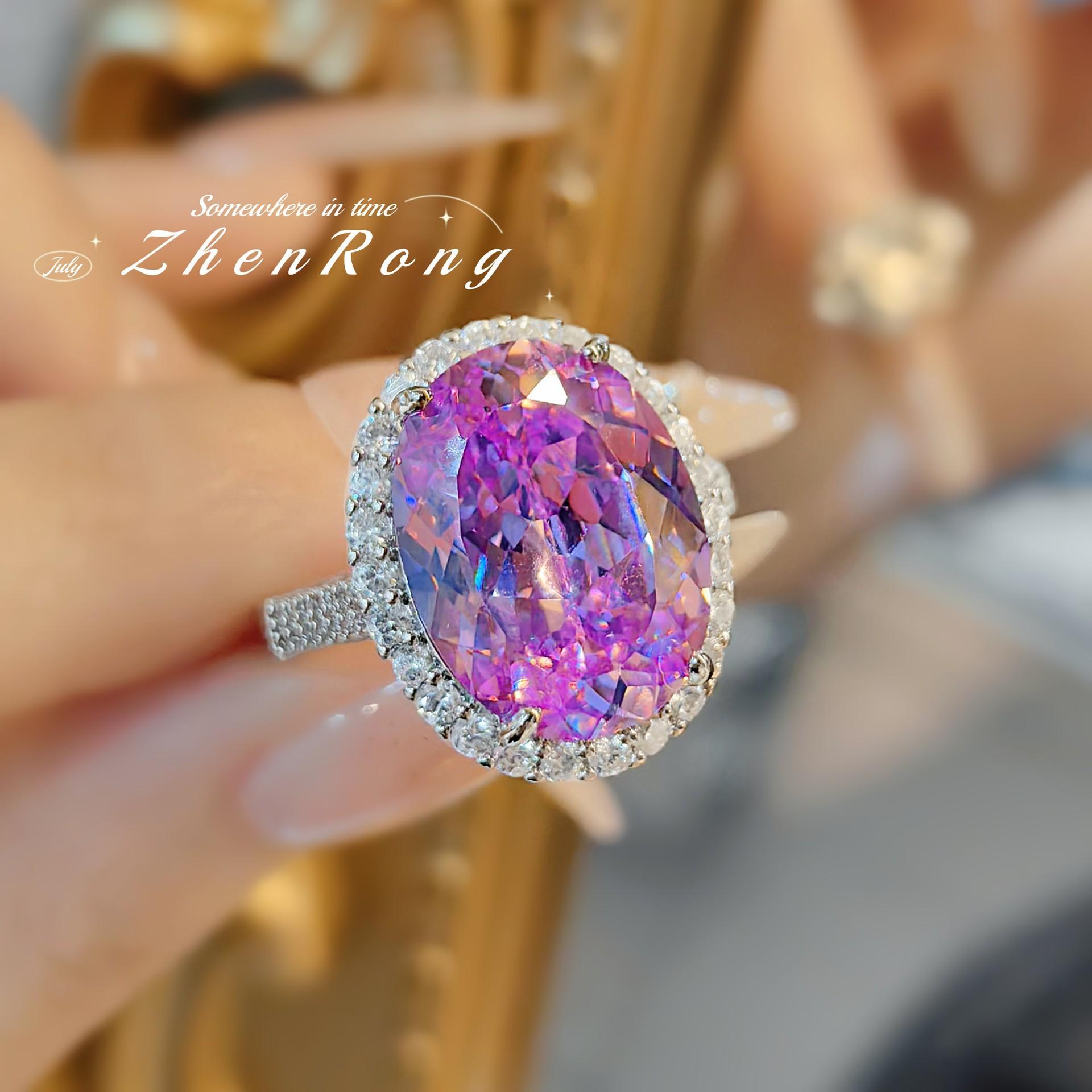 

Foydjew Luxury Oval Ice Flower Cut Purple/Orange Cubic Zirconia Pendant Necklaces Earrings Rings Wedding Zircon Sets For Women resizable