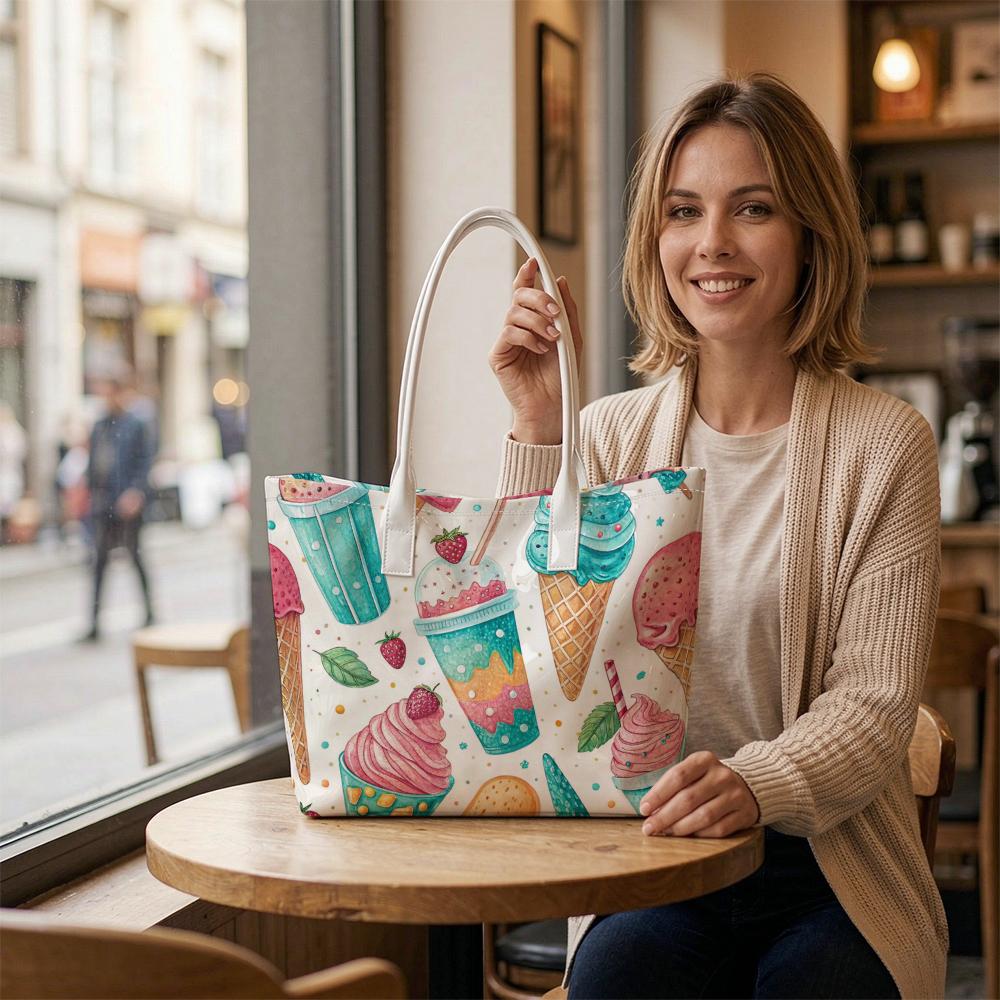 Summer Sweet Dessert Print Tote Bag Cute Ice Cream Pattern Daily Handbag