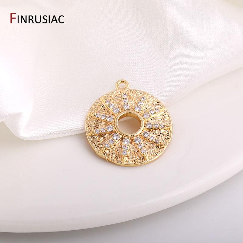 

22.5mm* 20mm Gold Plated Brass Inlaid Zircon Round Charms Sun Pendant For Necklace Earrings Jewelry Making Supplies Accessories