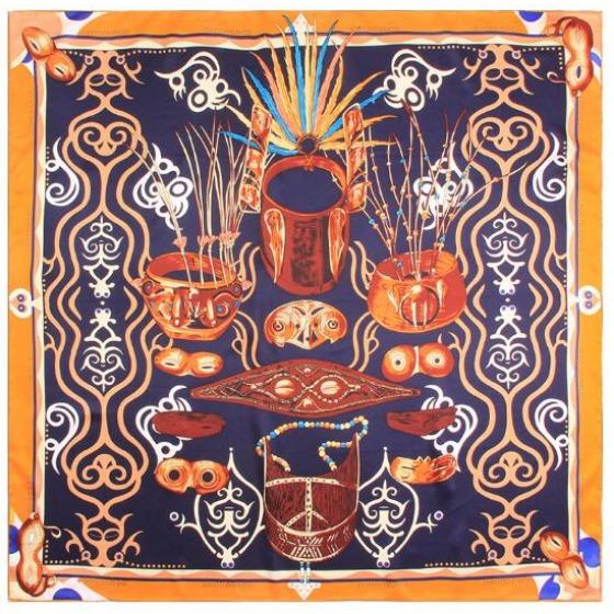 

90CM Manual Hand Rolled Twill Silk Scarf Women Indian Sacrifice Print Square Scarves Wraps Echarpe Foulards Femme Bandana Hijab 90x90cm