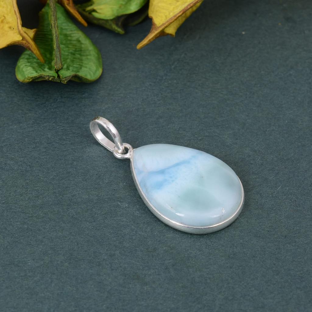 925 Sterling Silver, Gemstone Pendant, Larimar Pendant, Handmade Jewelry, Reiki Pendant, Statement Jewelry, Anniversary Gift