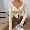 Women's Autumn and Winter New Slim V-neck Twist Fashion Sweater Ultra Short Long Sleeve Top