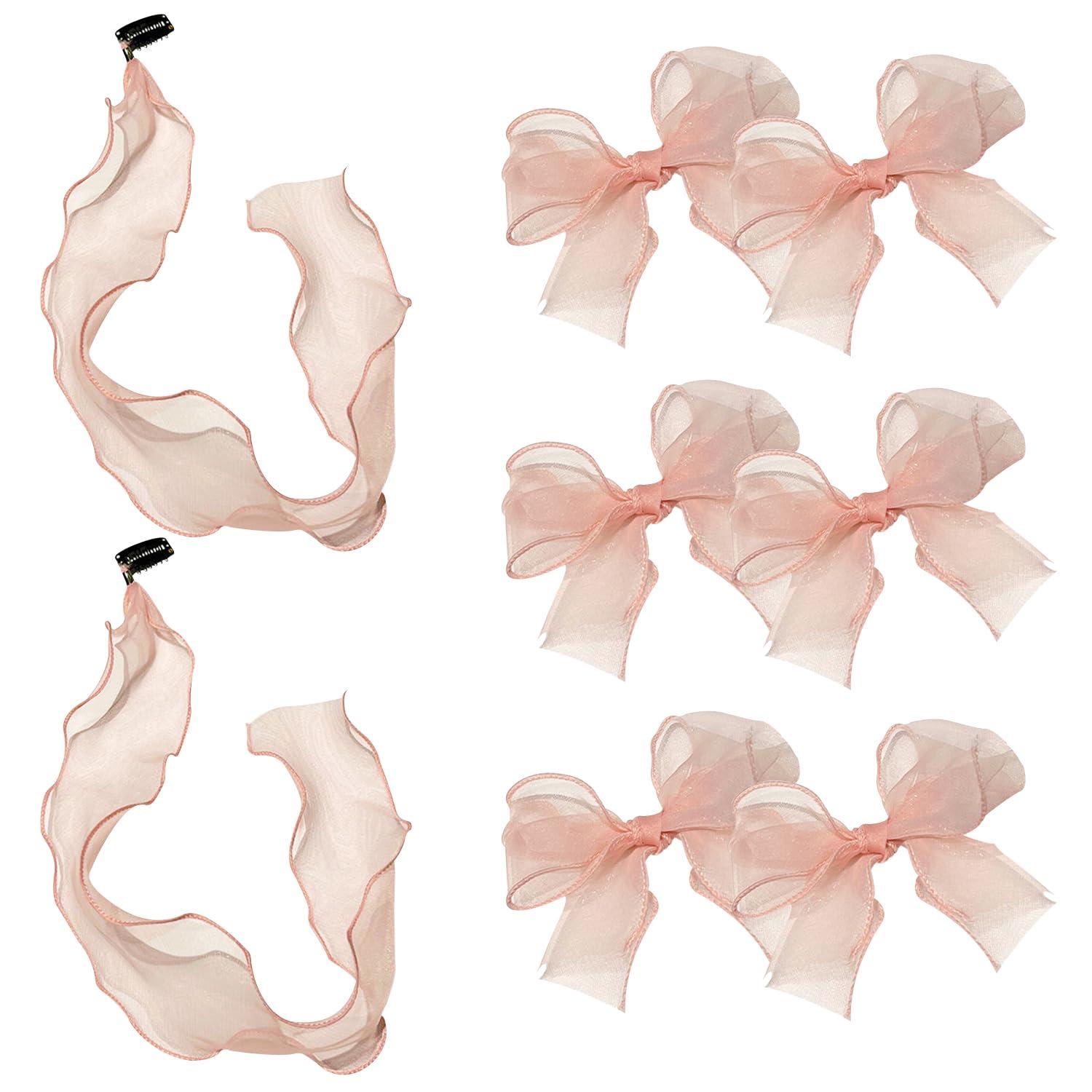 

8-Pcs Set Of Sweet Bow Hair Clip Women s Mesh Chiffon Woven French Headband Tassel Ribbon Bow Long Tail Floating Headband Headwe