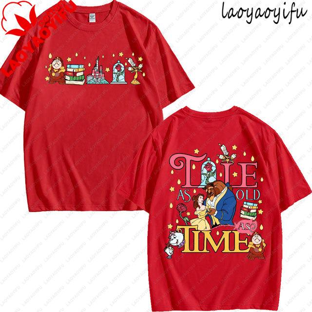 Tshirt Beauty and the Beast Vintage Aesthetic Styles High Quality Cotton Women Fashion Loose Short Sleeve Oneck Tee