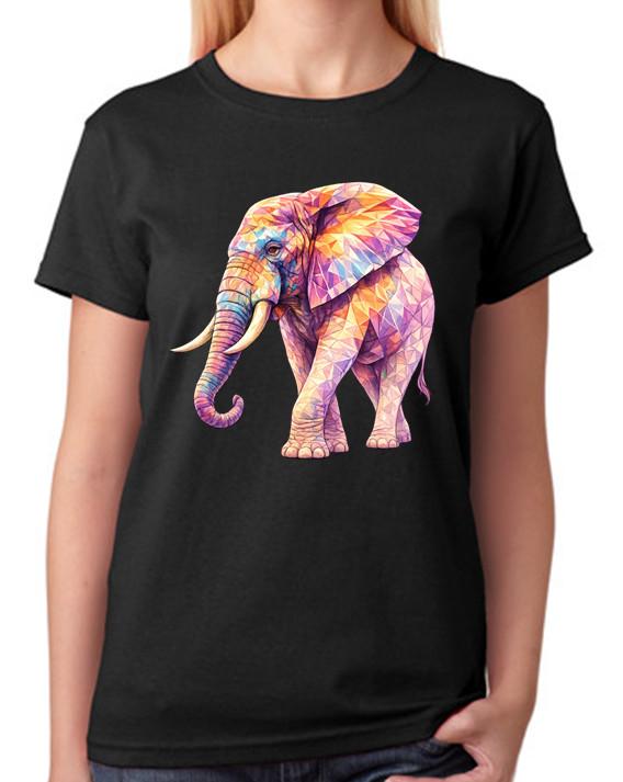 Colourful Geometric Elephant Art Ladies T-Shirt Vibrant Animal Tee XL