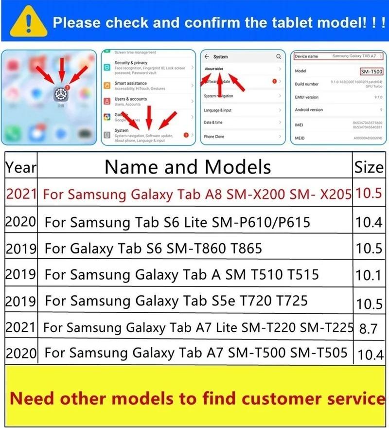 Für Samsung Galaxy Tab A7 10.4 SM-T500 a7 T220 Tablet-Hülle für Tab A8 10.5 2021 X200 S5E 10.1 T510 Für Galaxy S6 lite P610 Hülle