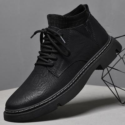 Mens Leather Shoes Genuine Lightweight High Quality Mens Casual Shoes Lace-up Solid Office Men Sneakers Comfy Ankle Boots