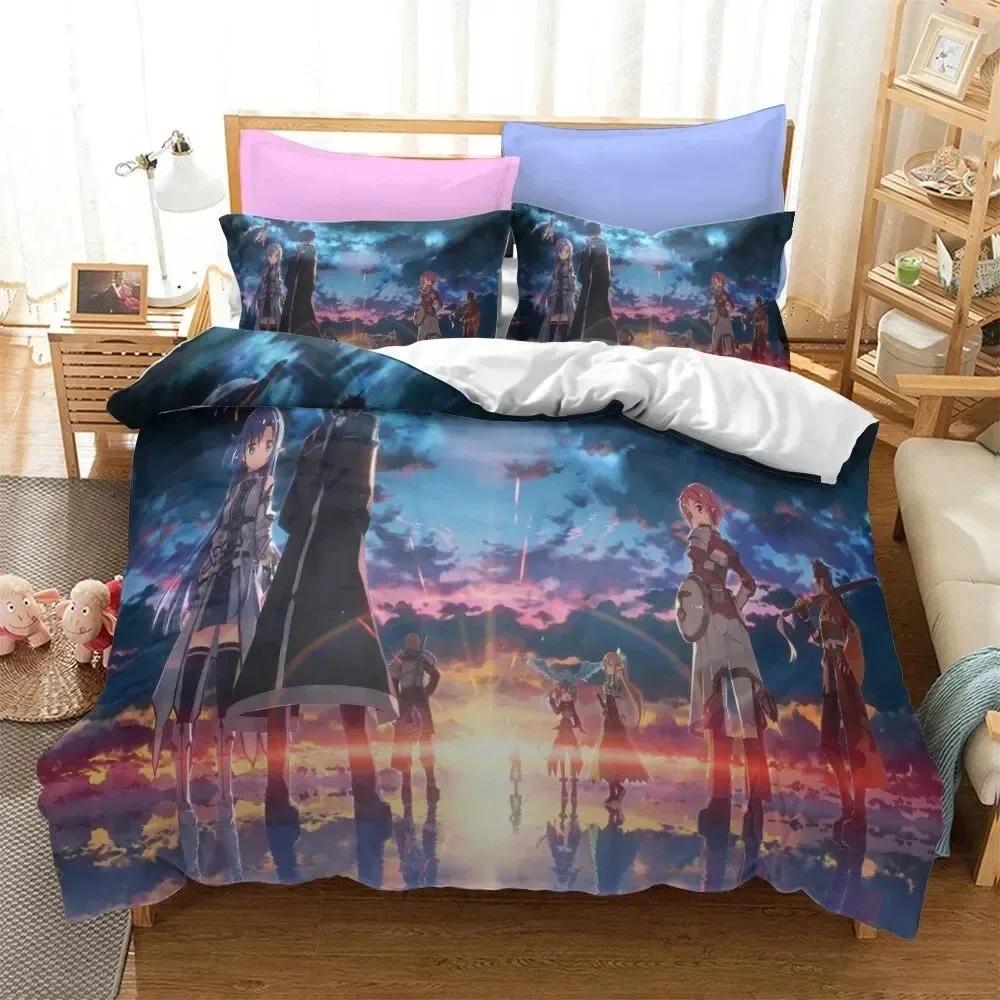 Anime Sword Art Online Soft Duvet Cover Pilowcase Beding Set Double Twin Ful Quen King Adult People Young Boys Bedclothes Comfortable Quilt Cover