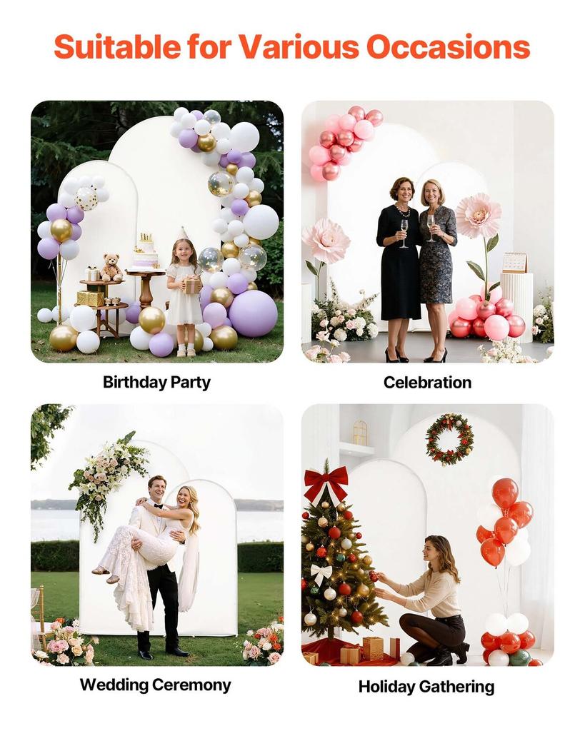 Arch Backdrop Stand, Set of 2, 2.2 m and 1.8 m, Stable Structure, Easy Assembly, Gold Metal Arch Backdrop Stand with Cover for Wedding, Birthday