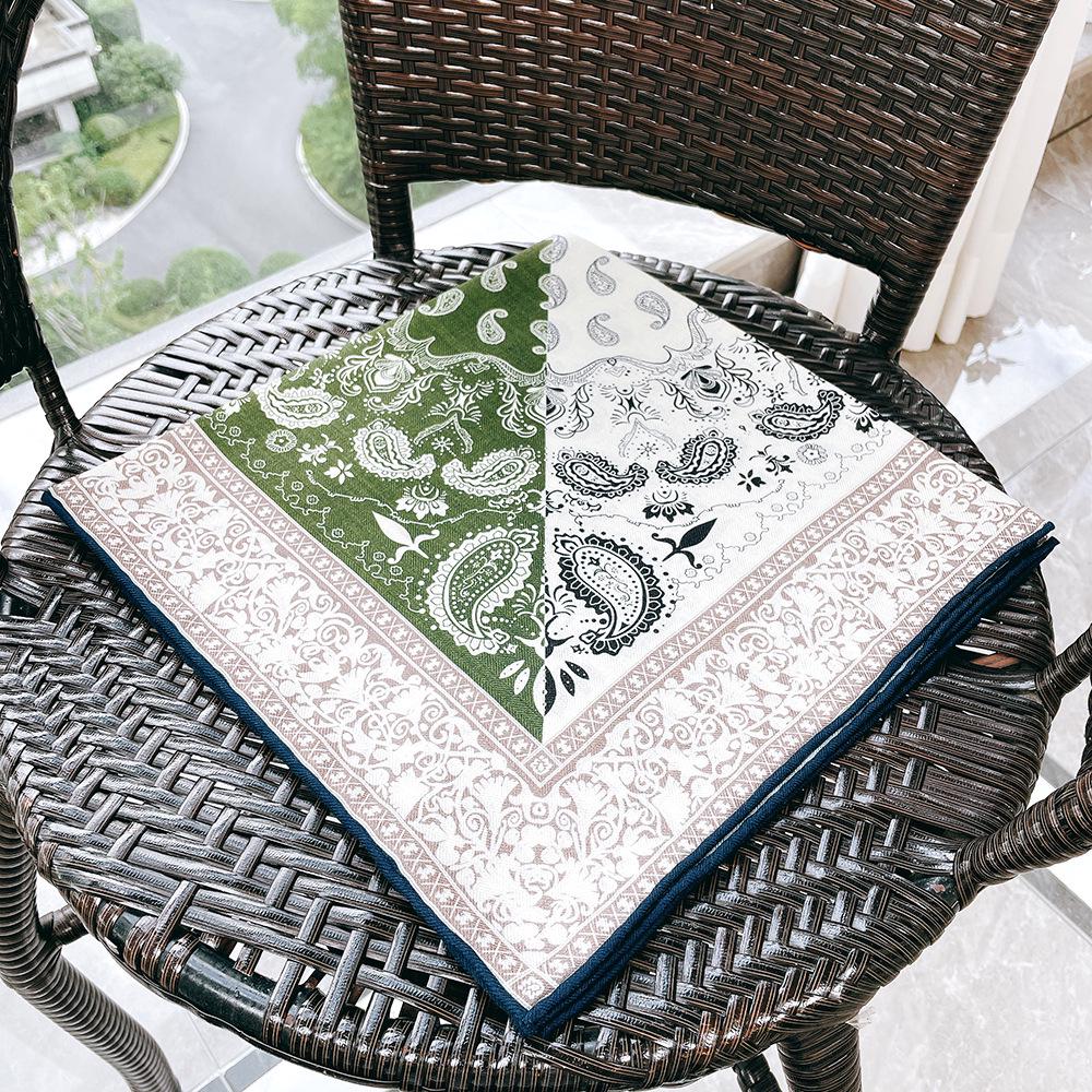 Women's Green French Paisley Silk-Wool Scarf, 70 cm Square, Double-Sided Print, High Quality