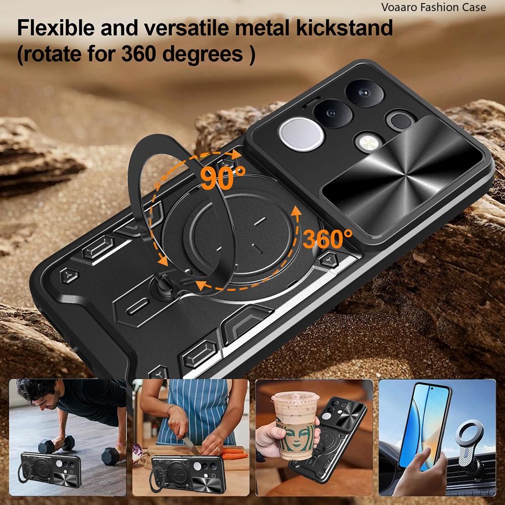 Slide Lens Push Window Armor Funda for Vivo Y29 4G Global Case for Vivo Y29 4G Global Case Magnetic Ring Stand Holder Cover