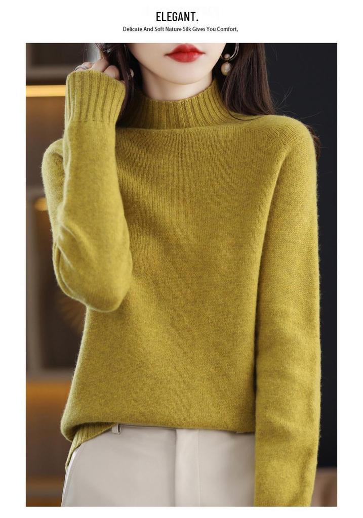 Women's Pure Wool Half-High Neck Slim Fit Sweater for Autumn/Winter