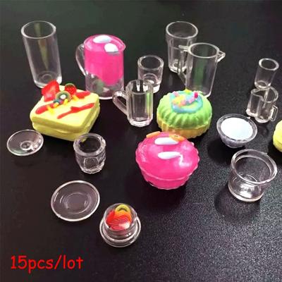 Maßstabsgetreues Transparentes Spielzeug Wohnzimmer Puppenhaus Simulation Geschirr Miniatur Tasse Schale Schüssel Teller Set