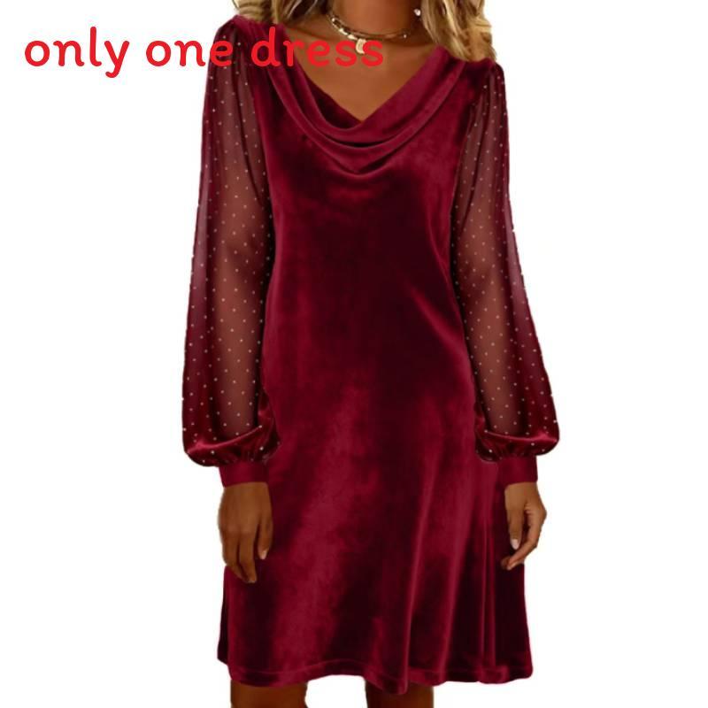 Polyesterlong Sleeve A Line Dress With Sequins For Casual Wear