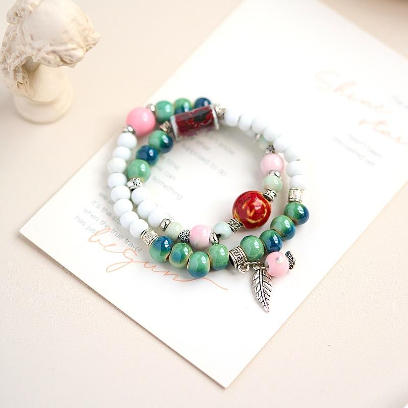 Jingdezhen Ceramic Bracelet New Chinese Style Student Antique Double Circle Beaded Bracelet Jewelry Hand-woven