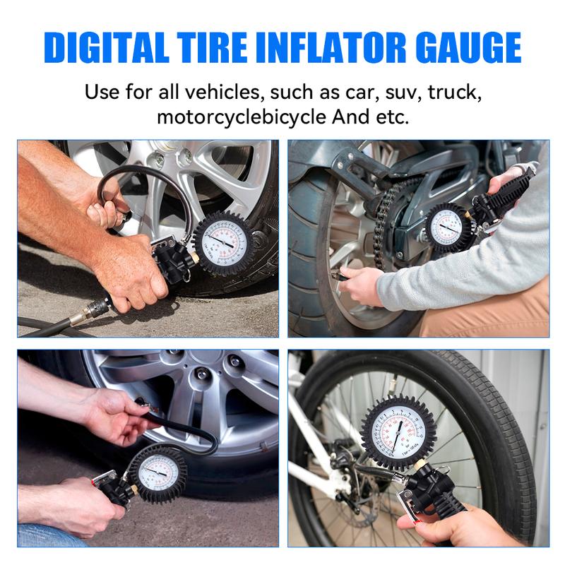 Manometr do opon 0-170Psi, Manometr do opon wypełniony olejem, Odporny na wstrząsy, Dokładny tester pojazdu Monitorowanie pompowania, Adaptery UE/US/JP