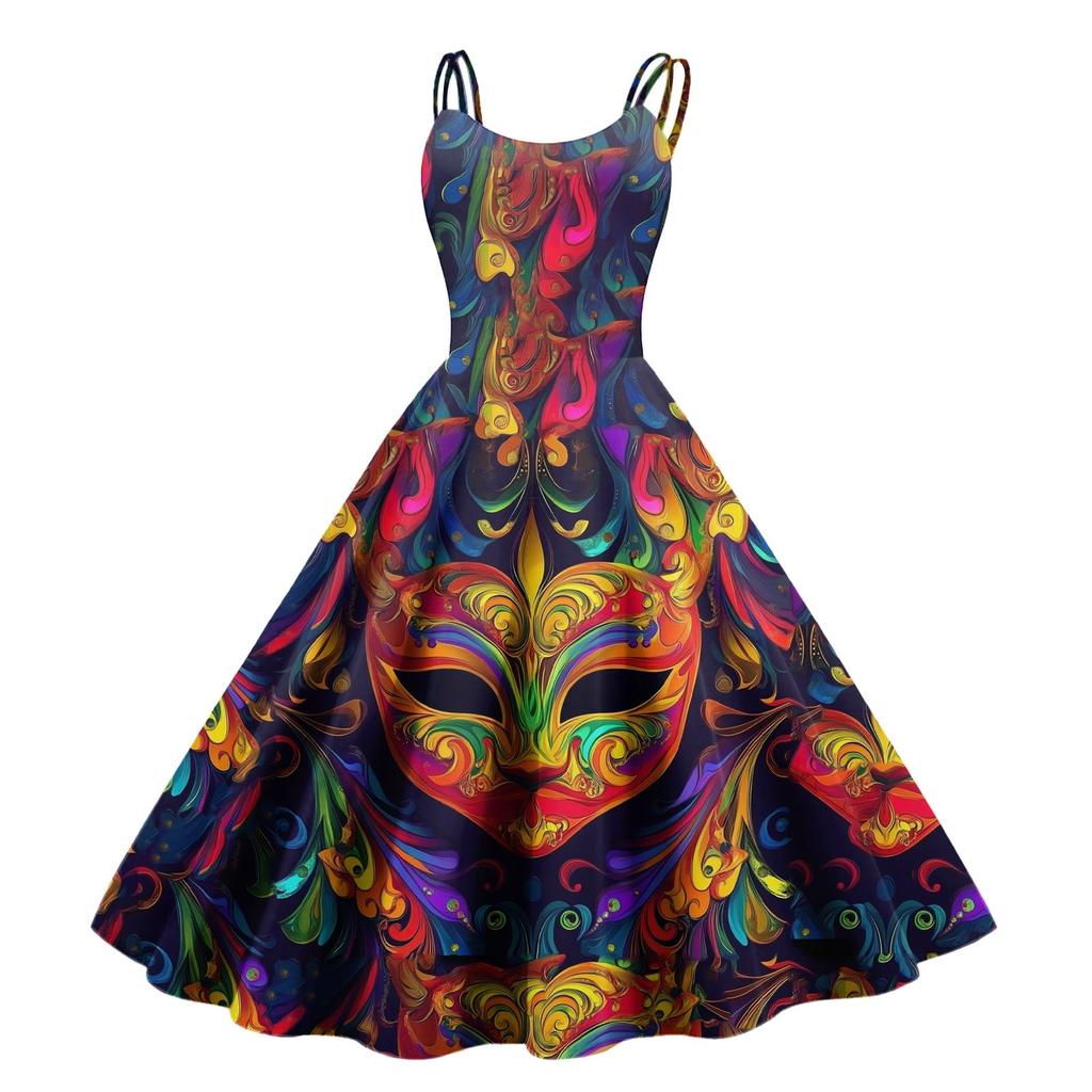 Dámské ležérní módní potisk Sexy punkové retro šaty Retro šaty