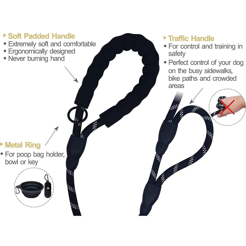 Reflective Double Handle Dog Leash - Anti-pull Heavy Duty Rope With Non-slip Grips For Large Dogs Outdoor Training 