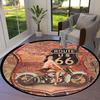 Tappeto Rotondo ROUTE66, Tappeto per Soggiorno Camera da Letto Divano Stanza dei Giochi Decorazione, Tappetino Antiscivolo
