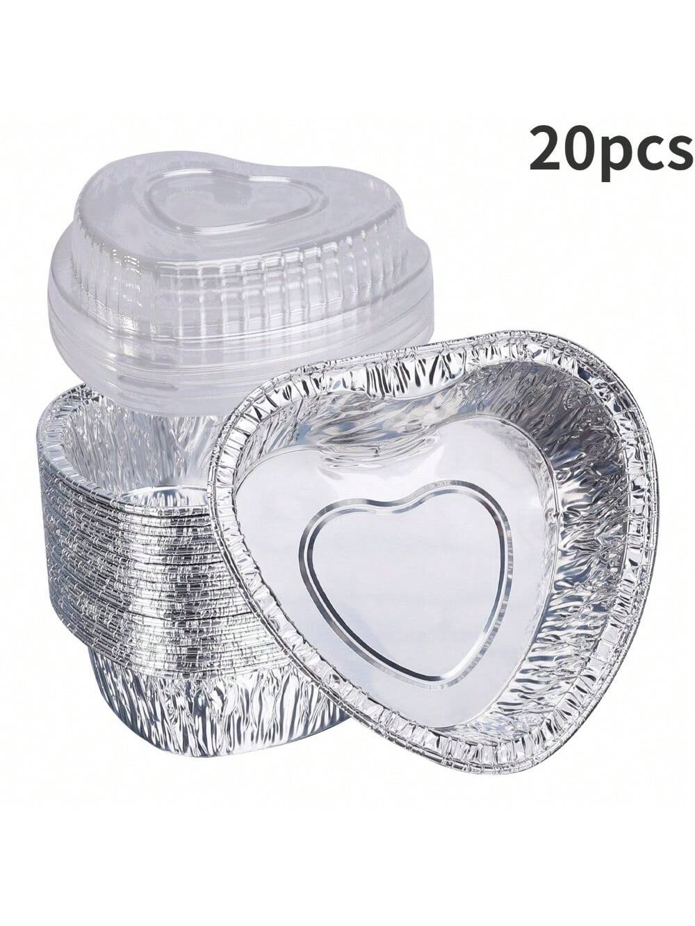 

20PCS Heart Shaped Aluminum Foil Disposable Baking Cups with Cover Cupcakes Tarts Puddings Cup Muffin Patisserie Baking Pan Tool