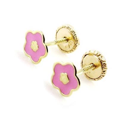 [I9995] - Pink 'Flora' Earrings (Gold - 9 Carats)