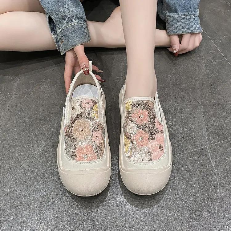 Modische flache Schuhe für Damen, lässige Slipper-Sneaker, modische elegante Pailletten, runde Zehenpartie, Loafer, Damenschuhe, Zapatos De Mujer