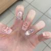 24Pcs Short French Tip False Nails Shimmer Ballet Nail Art Full Cover Sheer Press On Manicure Tips For Girls Daily Wear