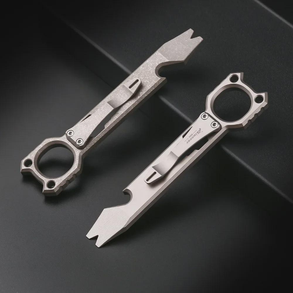 Titanium Alloy Multifunctional Outdoor Crowbar and Bottle Opener with Wrench for Self-Defense and EDC.