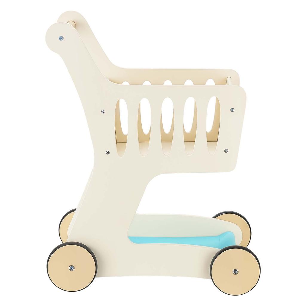 VEVOR Shopping Cart for Kids, Wooden, Toy Shopping Cart with Extra Storage, Realistic Play Food and Scanner, Grocery Store Pretend Play Toy Trolley