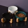 Large Caliber Ceramic Cat Bowl Anti-Overturn Cervical Spine Cat Water Food Bowl No Spill with Wooden Rack High Footed Dog Bowl