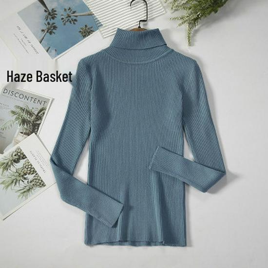 2025 Autumn/Winter Women's High Neck Pullover Sweater, Long Sleeve, Slim Fit, Solid Color Knitwear