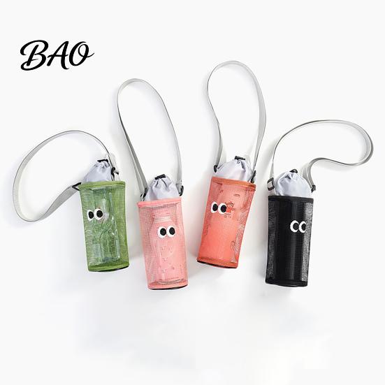 Hand Free Water Bottle Holder Mesh Drawstring Crossbody Cup Holder, Adjustable Strap Breathable Carrier Sling Bag, Cute Cartoon Pattern Pouch
