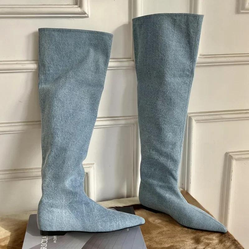 Fashion Women's Pleated Knee High Pointed Toe Chelsea Boots Ankle Boots for Women  Autumn Retro Low Heels Cowboy Boots Bota Feminina