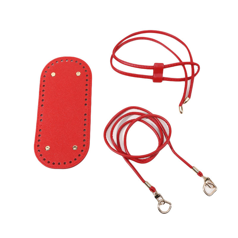 3Pcs DIY Crochet Bag Accessories Kit PU Leather Bag Bottom with Holes Plate Shoulder Strap Drawstring for Handmade Bucket Bags