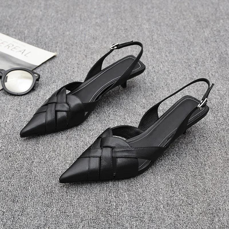 Summer Closed Toe Sandals Spring Shoes Clear Heels Large Size Breathable Med Suit Female Beige Girls Fashion Big Pointed Ne