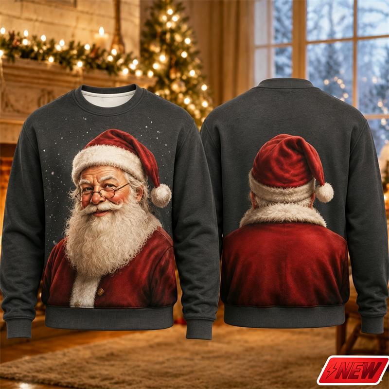 Christmas Crew Neck Sweater Men Vintage Santa Claus 3d Print Pullover Top Xmas Snowflake Graphic Casual Novelty Festival Hoodies