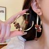Retro Ethnic Style Sandalwood Bead C-shaped Earrings, Bohemian Asymmetrical Fringed Earrings Personalized Earrings