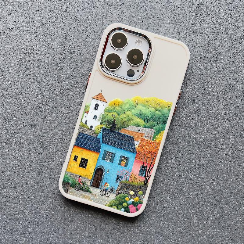 Picturesque Landscape Town Silicone Phone Case For iPhone 16 15 14 Pro Max Plus 11 12 13 Pro Max 7 8 Plus SE2 XS X XR Back Cover