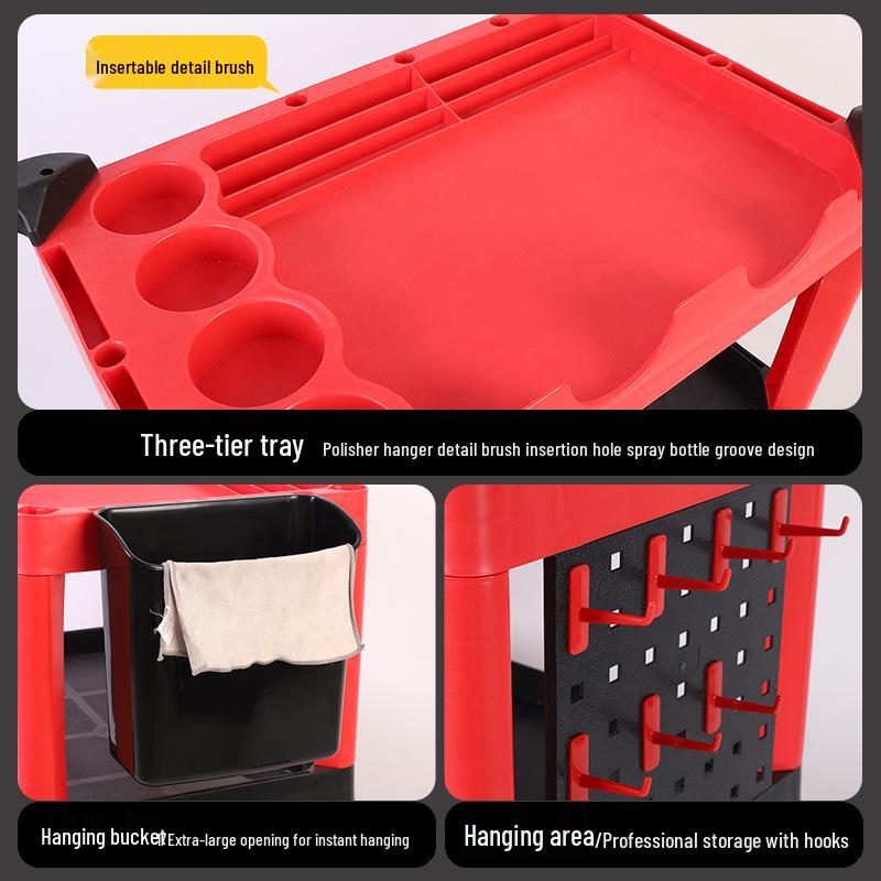 Portable Three-Layer Car Wash Tool Storage Trolley