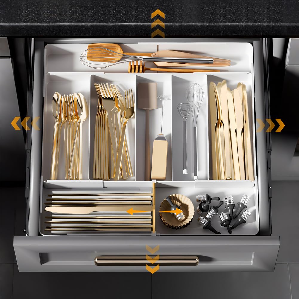 yazi Cutlery Telescopic Cutlery Kitchen 3 Side Cutlery Chopstick Organizing Telescopic Fixed Suction Cup Included on 4 Case, Tray, Storage, Drawer,