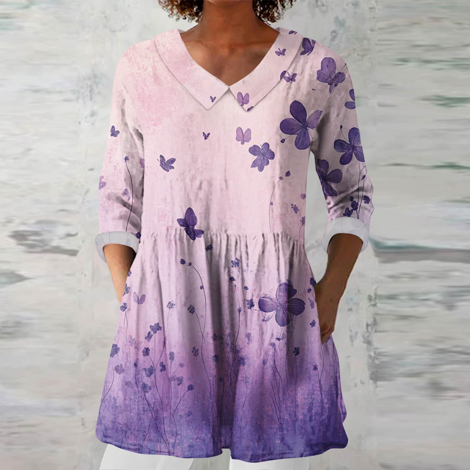 

Женская Мода Повседневная Семь Рукавов Карман Отложной Воротник Принт Футболка Рубашка Топ XL