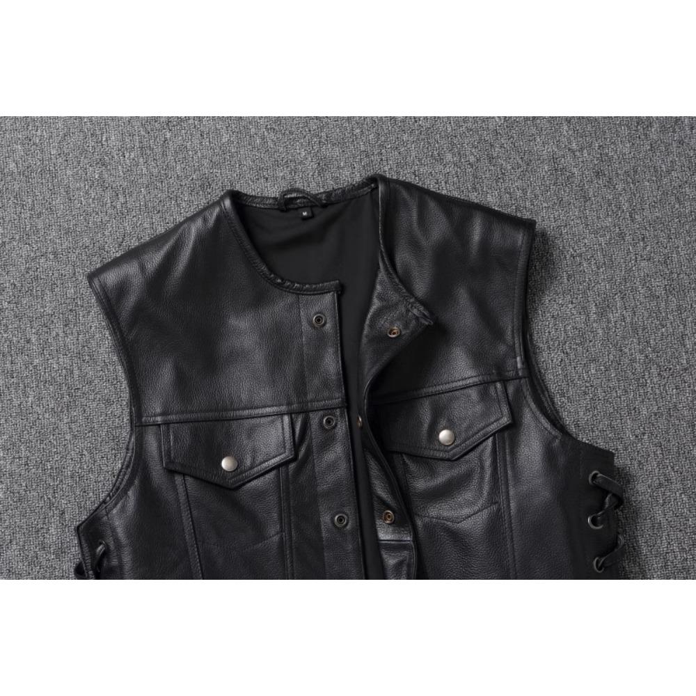 Chinese Size Men Leather Vest 100% Cowhide Motorcycle Vest Biker Leather Vests Moto Leather Waistcoat Asian Size M-6XL M435