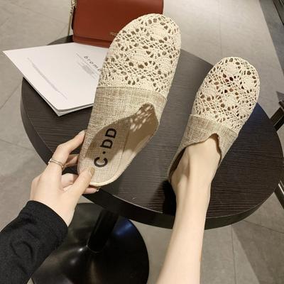 Pantoufles Plates Creuses d'Été pour Femmes de Haute Qualité Sandales d'Extérieur 2024 Nouvelle Mode Talon Bas Plates Chaussures Paresseuses Zapatos Mujer 41