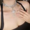New Shiny Multi Layer Rhinestone Cross Pendant Choker Necklaces For Women Crystal Maxi Trendy Statement Jewelry Necklace