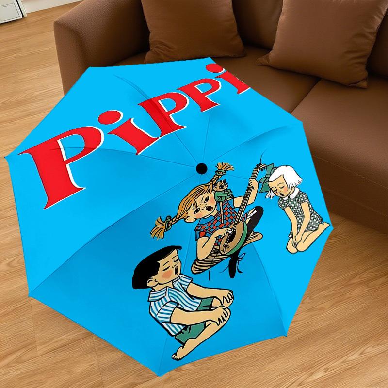 1 Stück Pippi Langstrumpf Regenschirm - 8 Speichen verstärkt, Automatisches Öffnen, Leicht & Langlebig, Niedliches Modeaccessoire für den Außenbereich, Strand oder Freizeit, Beac