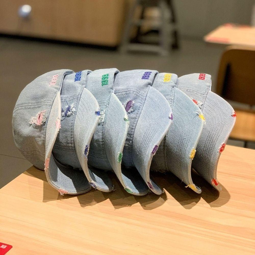 Retro Solid Color Denim Baseball Cap Stylish Fashioned Weathered Duckbill Hat Trendy Unisex Street Hip Hop Sunshade Cap