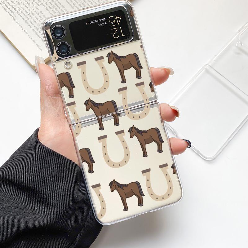 Phone Case For Samsung Galaxy Z Flip 3 4 5 Hard Folding Clear PC Bumper Animal Art Horse For Samsung Z Flip 6 Back Cover