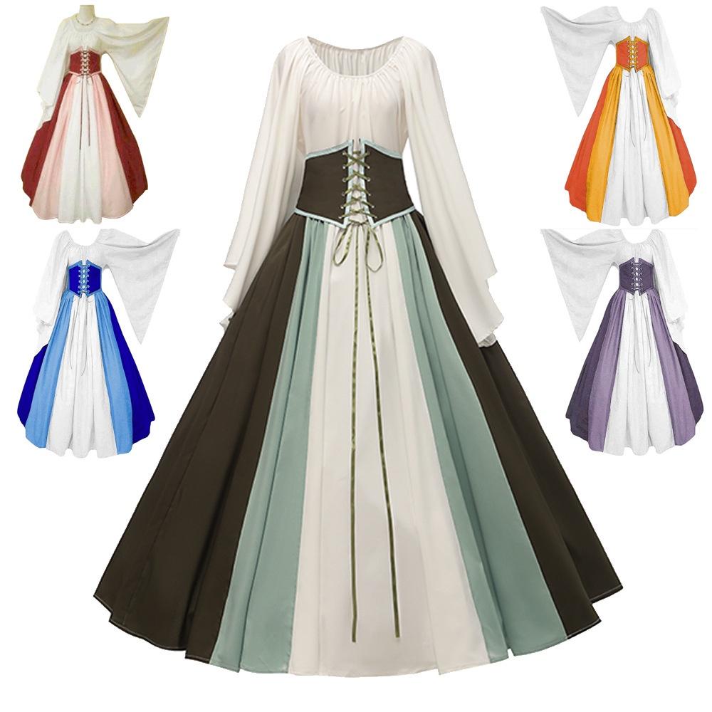 Renaissance Medieval Women's Long Dress Halloween Costume Stage Performance Retro Clothing