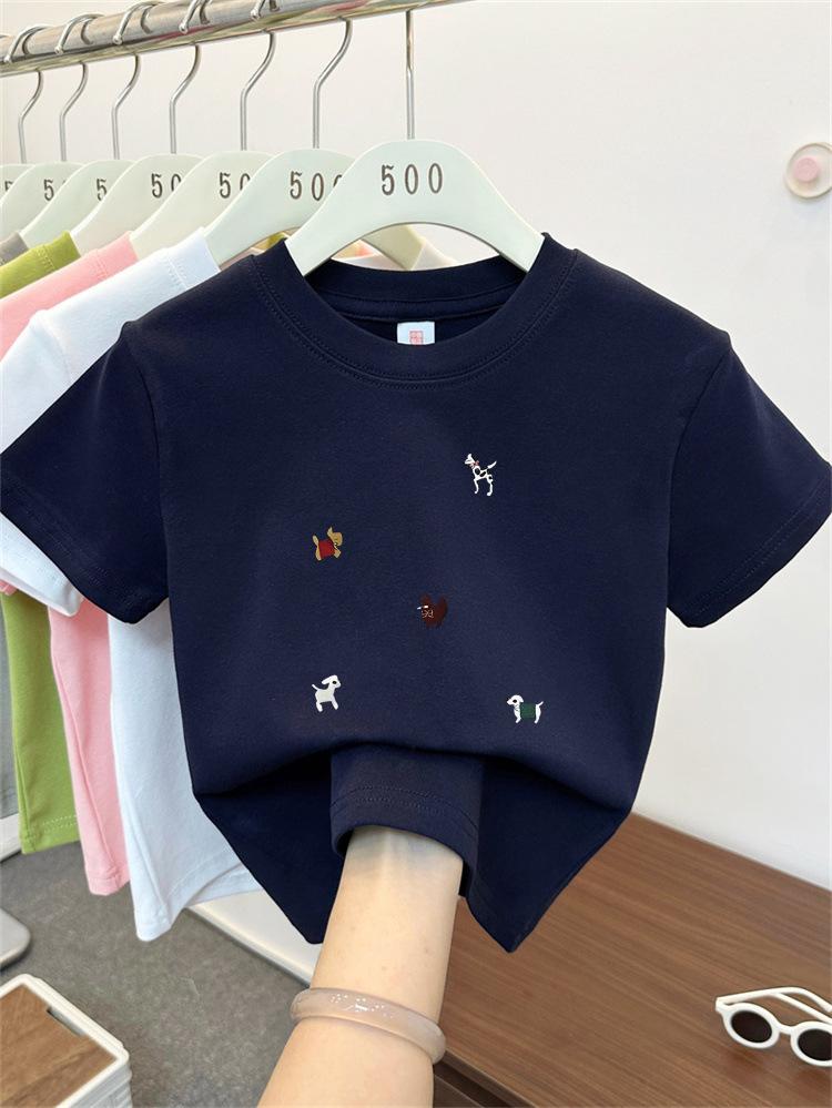 Kids Summer Cotton Cartoon T Shirt Loose Round Neck Short Sleeve Casual Top For Boys And Girls
