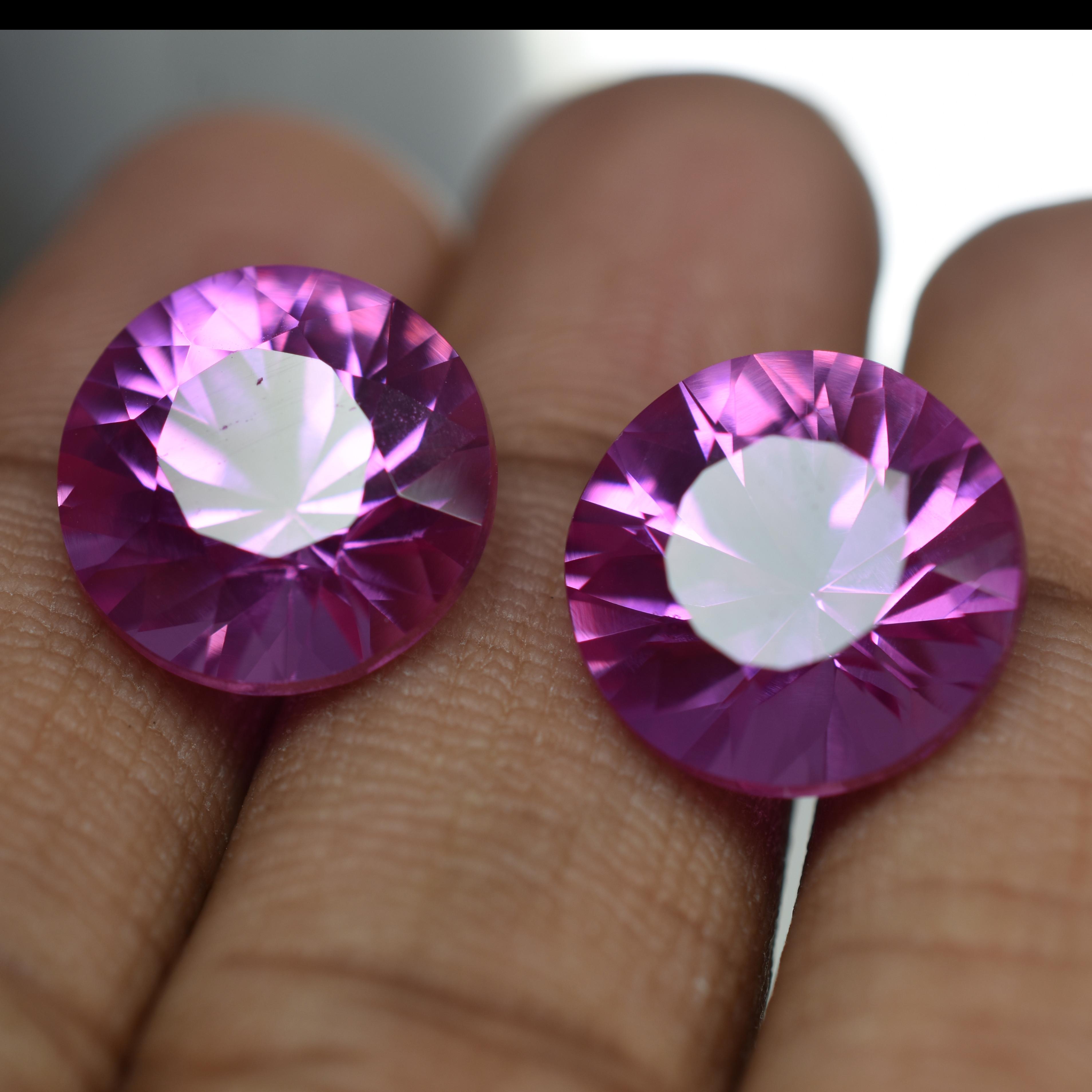 

19.13 Ct Natural Pink Sapphire Round Cut CERTIFIED Pair Loose Gemstone Ceylon am-0061 13.2 mm approx рожевий